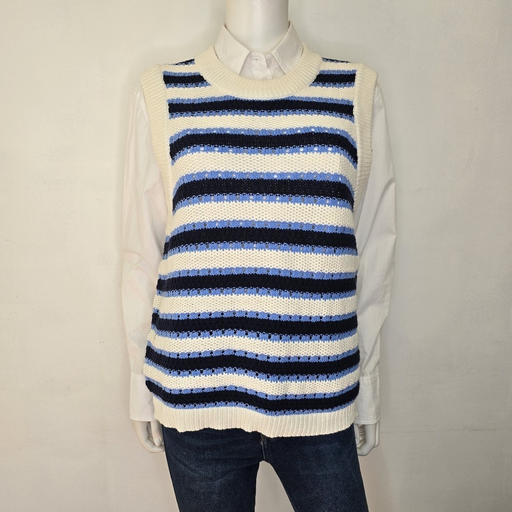 Ann Taylor Loft Sweater Vest Sleeveless Size XL Tennis Prep Stripe Womens NWT